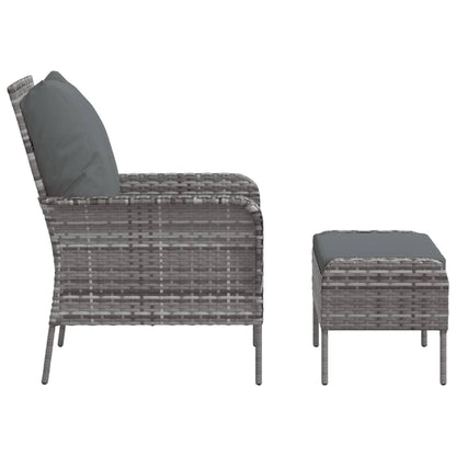 Tuinstoel met voetenbank poly rattan grijs