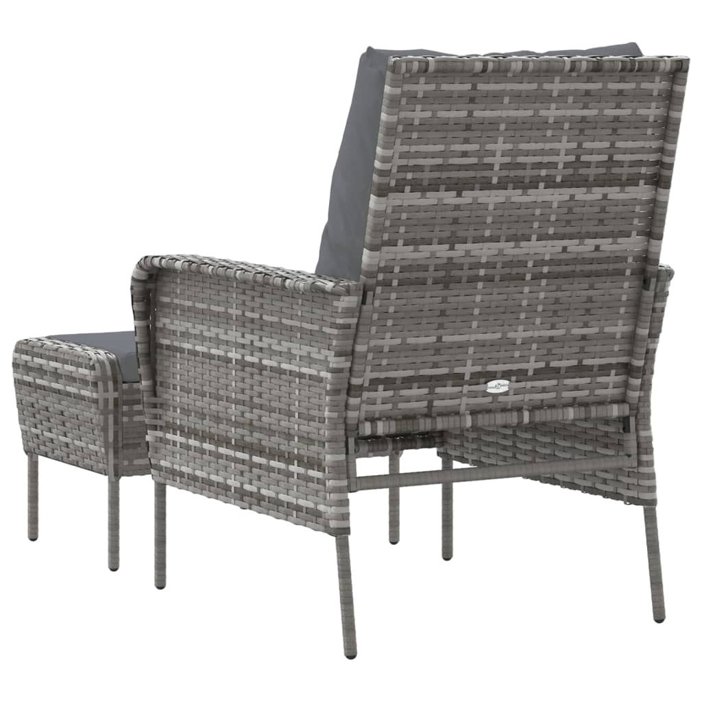 Tuinstoel met voetenbank poly rattan grijs