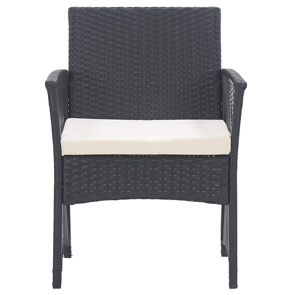 Tuinstoelen met kussens 2 st poly rattan zwart
