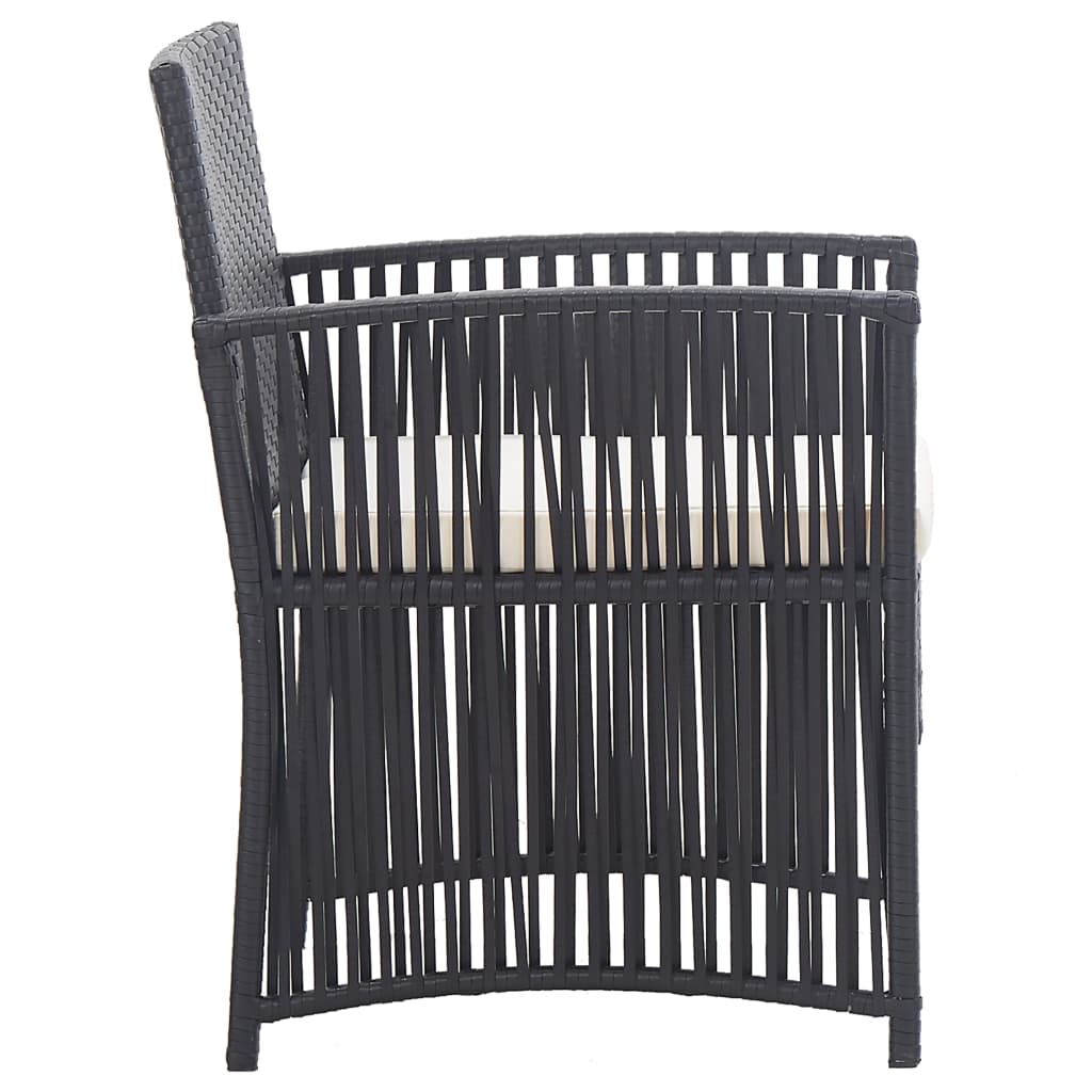 Tuinstoelen met kussens 2 st poly rattan zwart