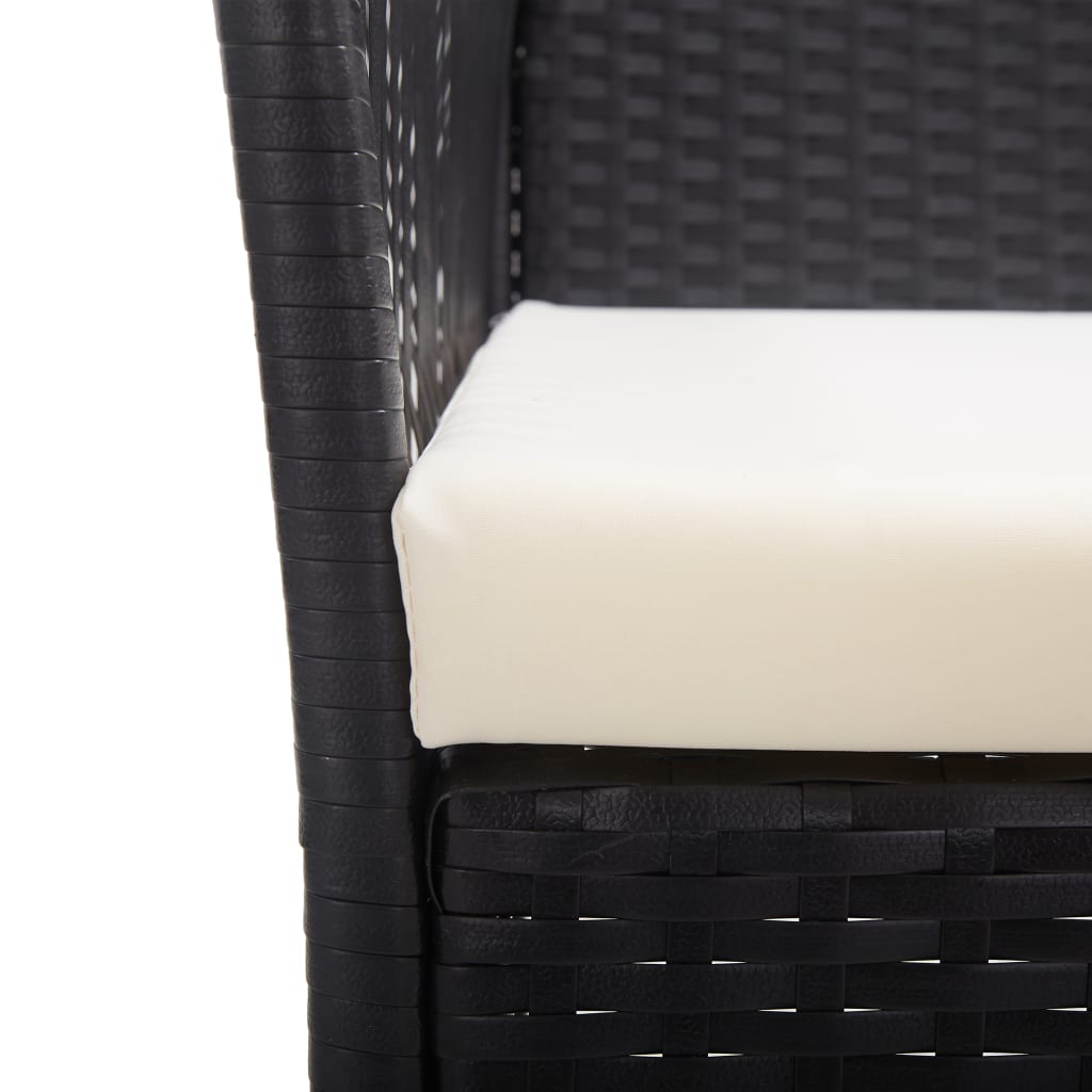 Tuinstoelen met kussens 2 st poly rattan zwart