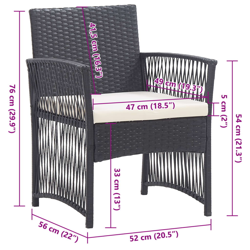Tuinstoelen met kussens 2 st poly rattan zwart