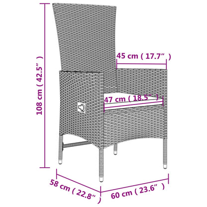 3-delige Loungeset poly rattan en staal beige