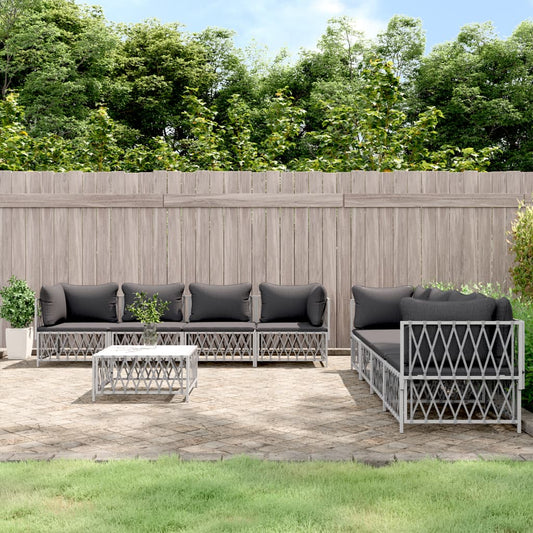9-delige Loungeset met kussens staal wit