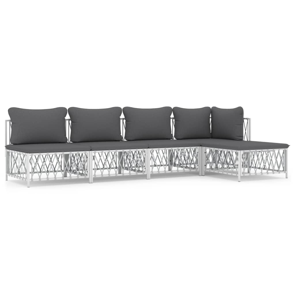 5-delige Loungeset met kussens staal wit