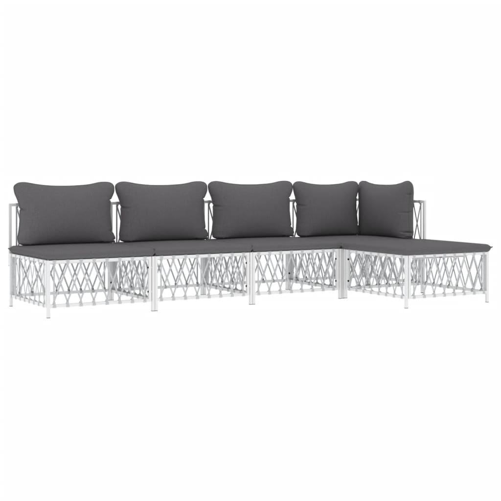 5-delige Loungeset met kussens staal wit