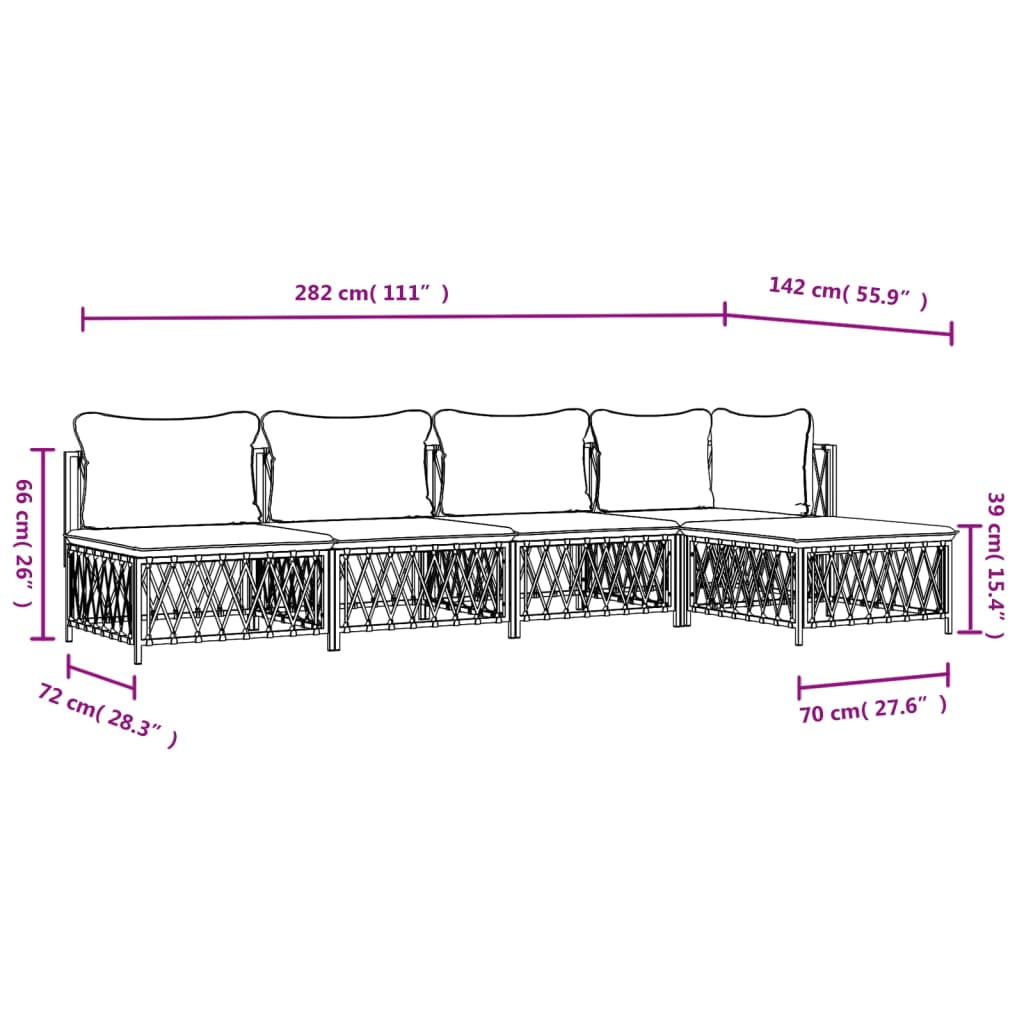 5-delige Loungeset met kussens staal wit