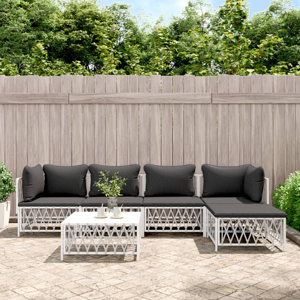 6-delige Loungeset met kussens staal wit