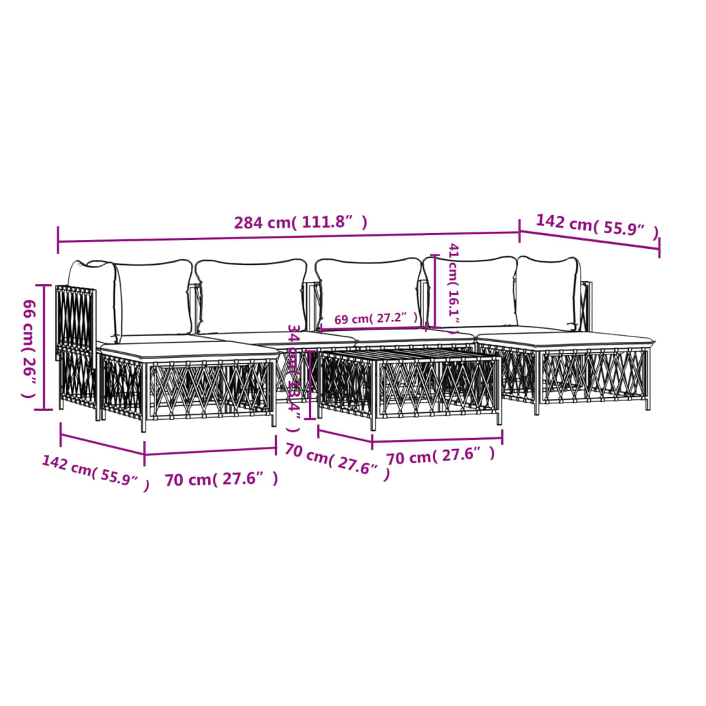 7-delige Loungeset met kussens staal wit
