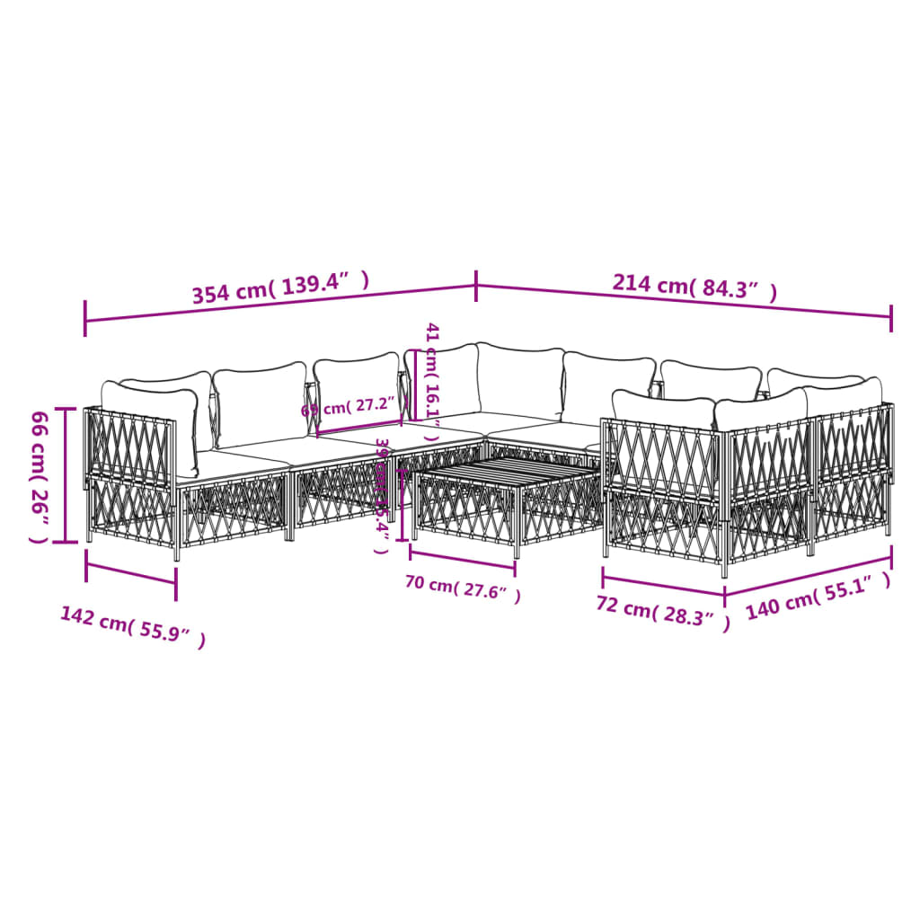 9-delige Loungeset met kussens staal wit