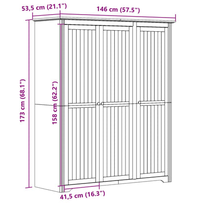 Kledingkast BODO 146x53,5x173 cm massief grenenhout wit