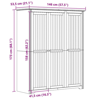 Kledingkast BODO 146x53,5x173 cm massief grenenhout grijs