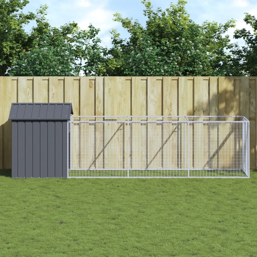 Hondenhok Met Dak Gegalvaniseerd Staal 117 x 405 x 123 cm Antraciet