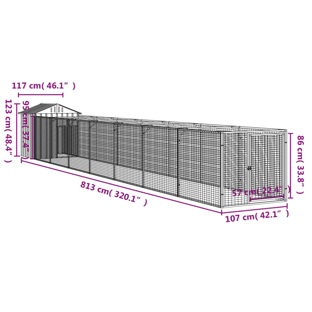 Hondenhok Met Dak Gegalvaniseerd Staal 117 x 813 x 123 cm Antraciet