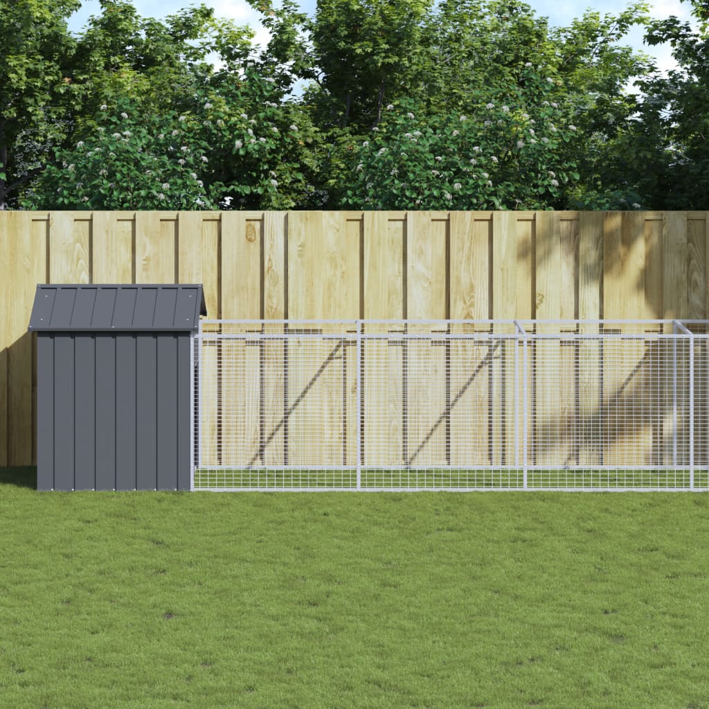 Hondenhok Met Dak Gegalvaniseerd Staal 117 x 813 x 123 cm Antraciet