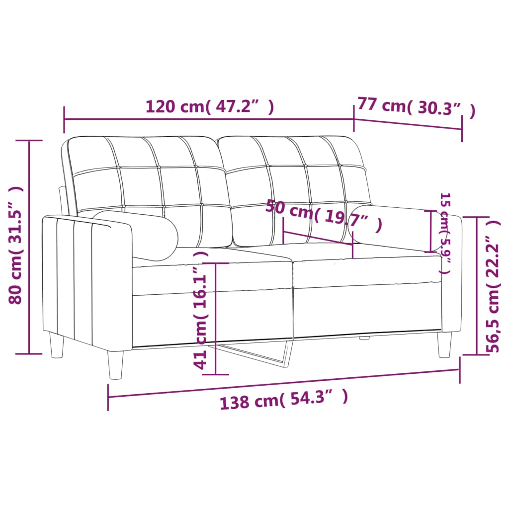 Tweezitsbank met sierkussens 120 cm stof lichtgrijs