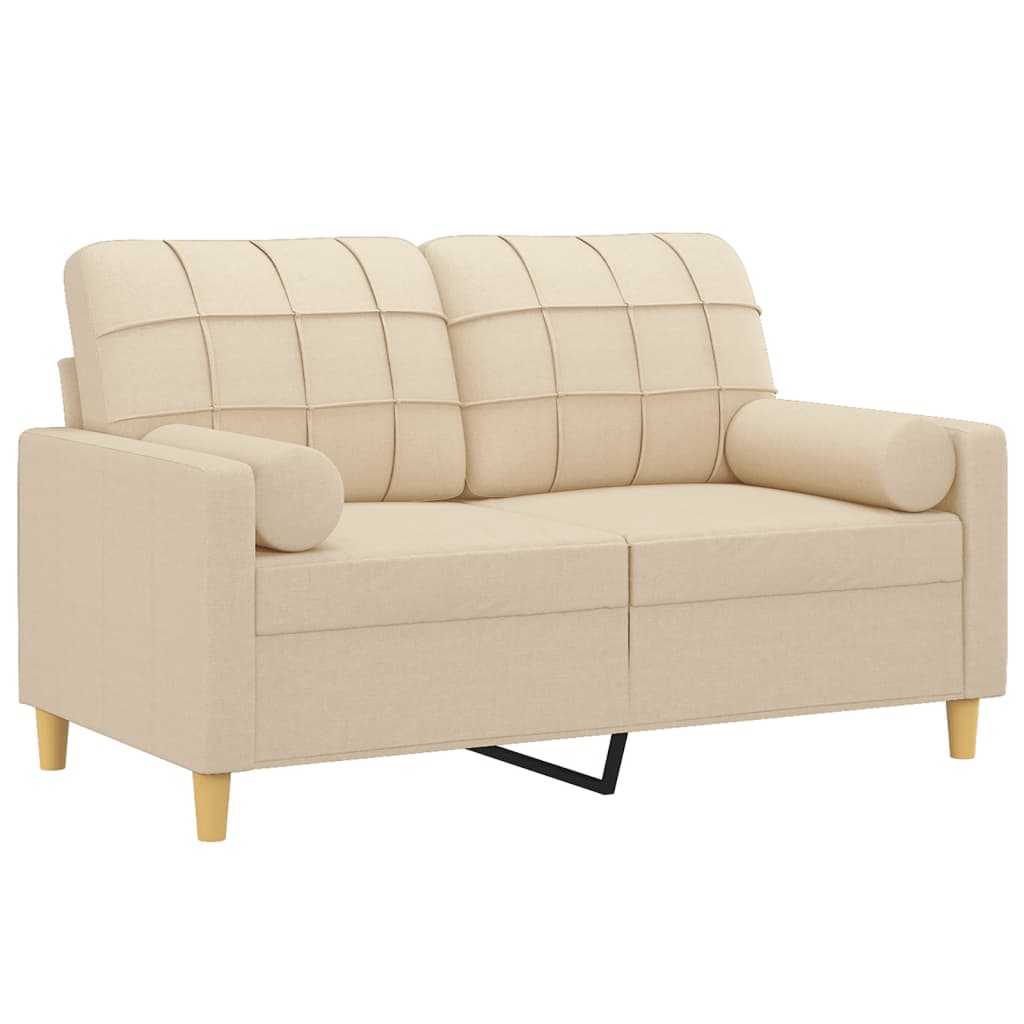 Tweezitsbank met sierkussens 120 cm stof crèmekleurig