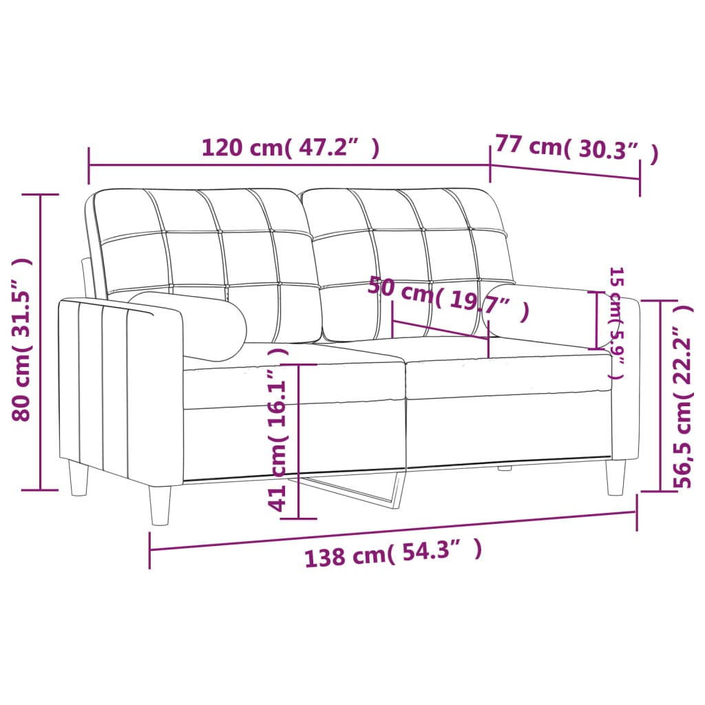 Tweezitsbank met sierkussens 120 cm stof bruin