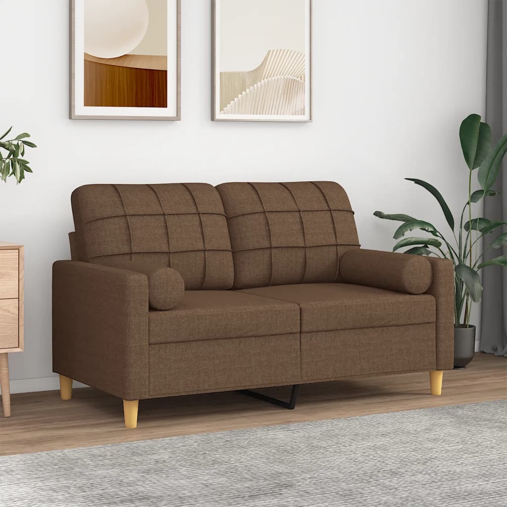Tweezitsbank met sierkussens 120 cm stof bruin
