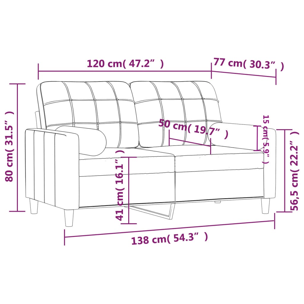 Tweezitsbank met sierkussens 120 cm stof taupe