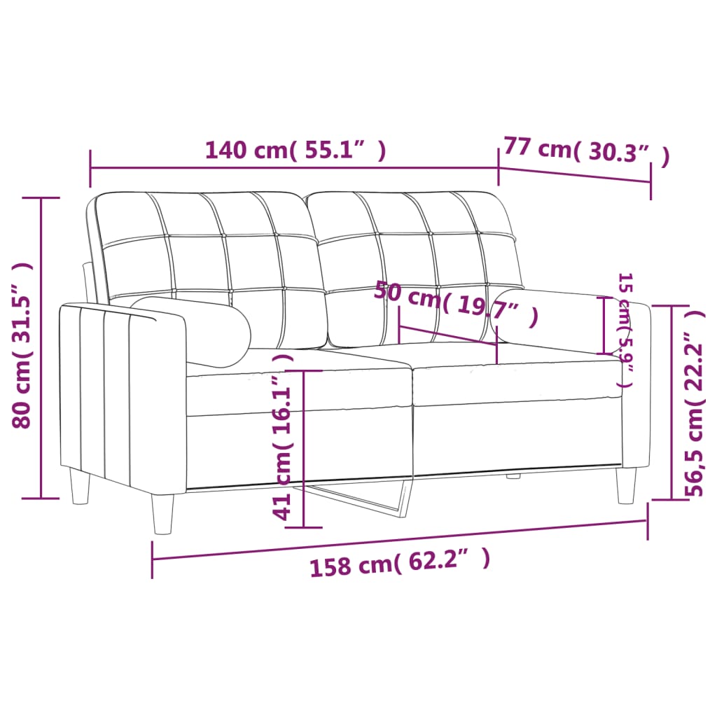 Tweezitsbank met sierkussens 140 cm stof lichtgrijs