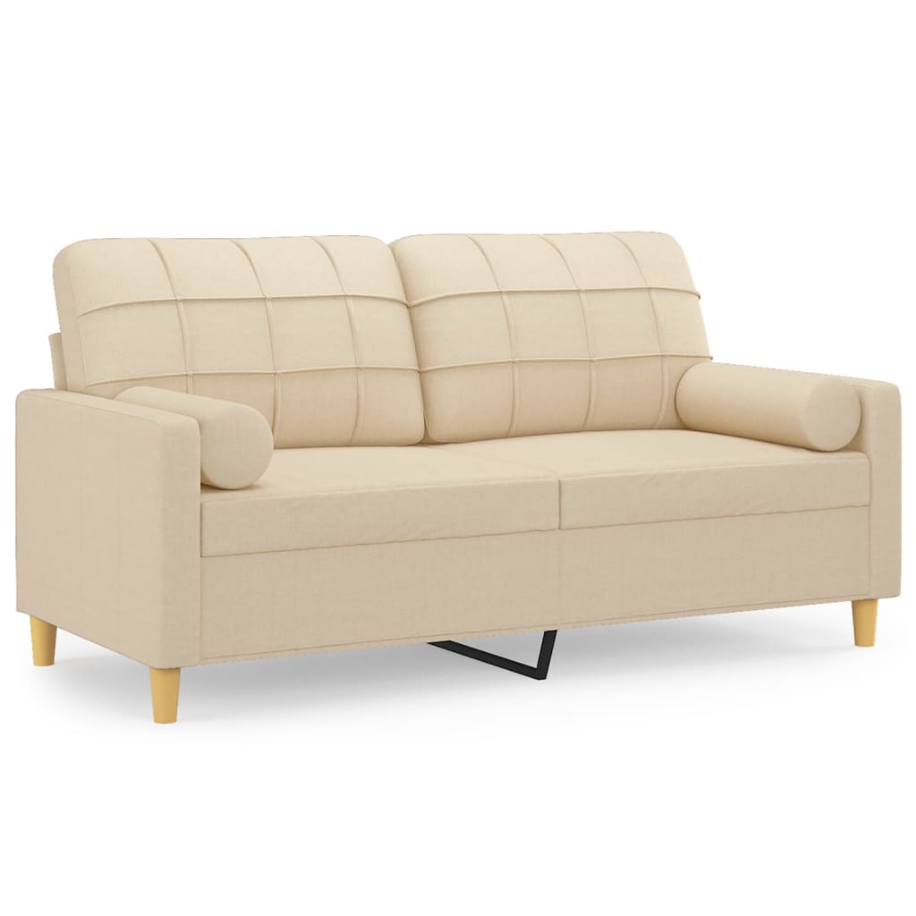 Tweezitsbank met sierkussens 140 cm stof crèmekleurig