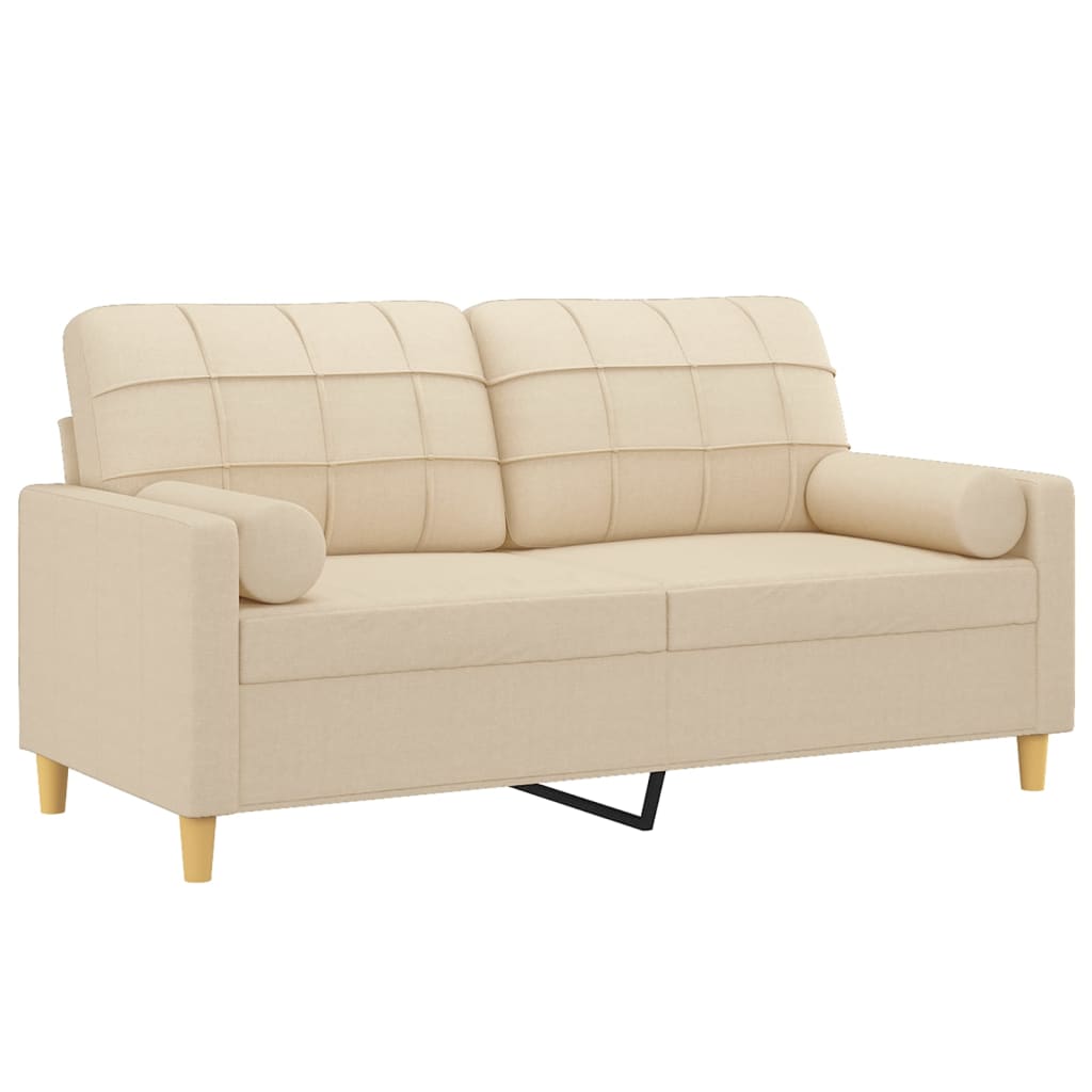 Tweezitsbank met sierkussens 140 cm stof crèmekleurig