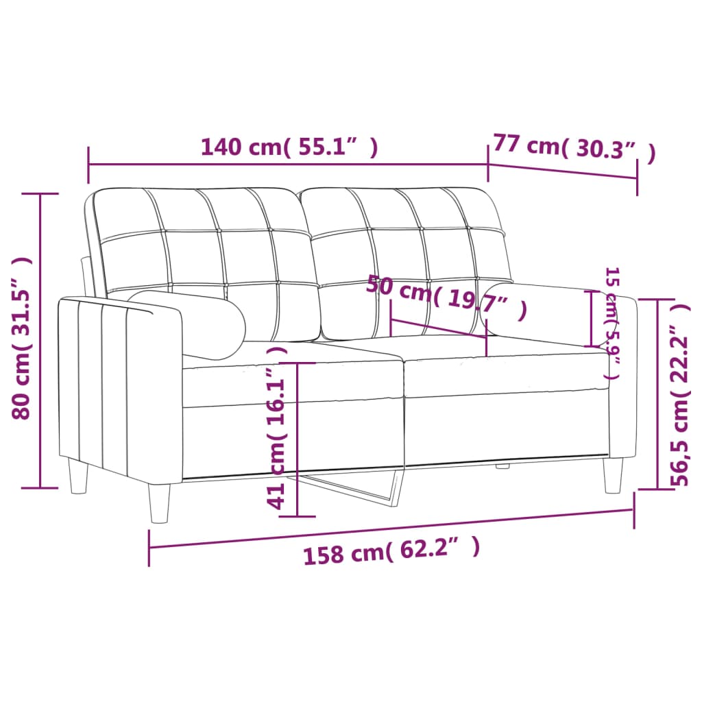 Tweezitsbank met sierkussens 140 cm stof crèmekleurig