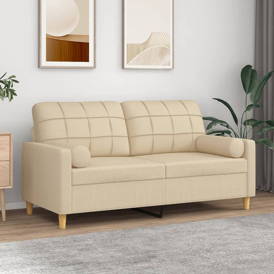Tweezitsbank met sierkussens 140 cm stof crèmekleurig