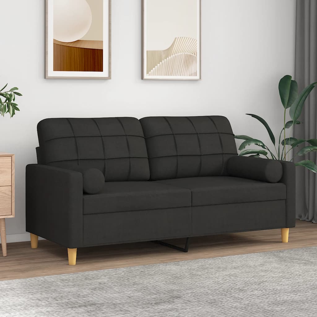 Tweezitsbank met sierkussens 140 cm stof zwart