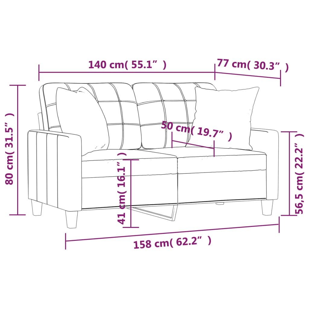 Tweezitsbank met sierkussens 140 cm kunstleer zwart