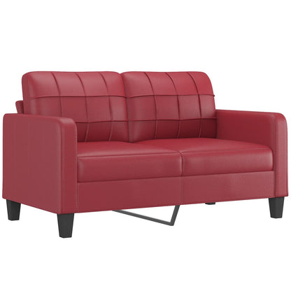 Tweezitsbank met sierkussens 140 cm kunstleer wijnrood