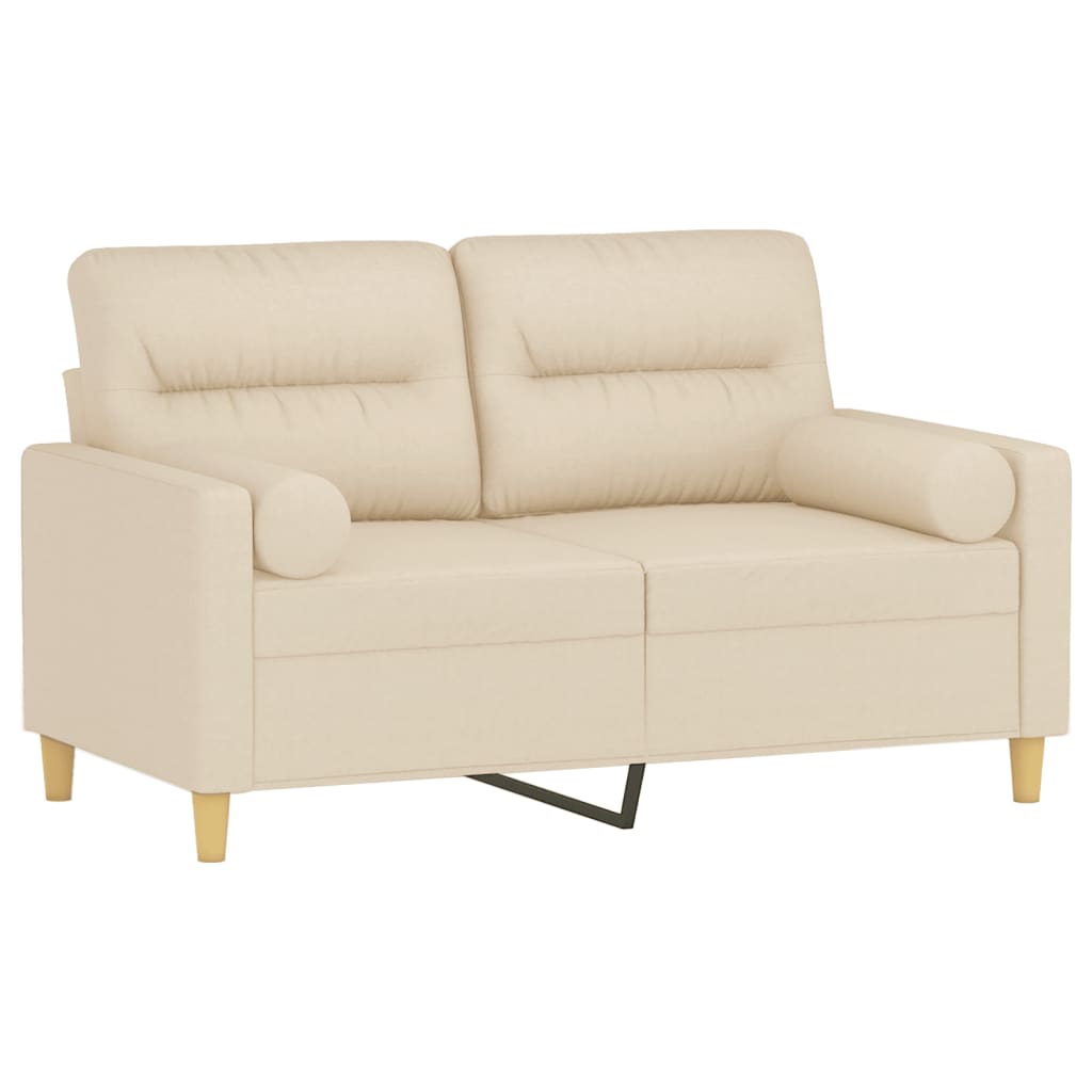 Tweezitsbank met sierkussens 120 cm stof crèmekleurig