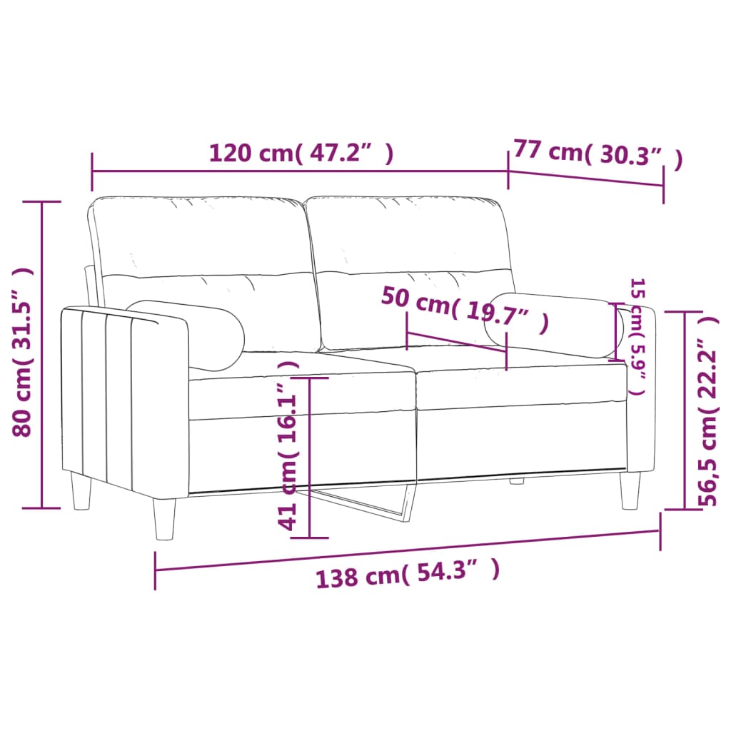 Tweezitsbank met sierkussens 120 cm stof bruin