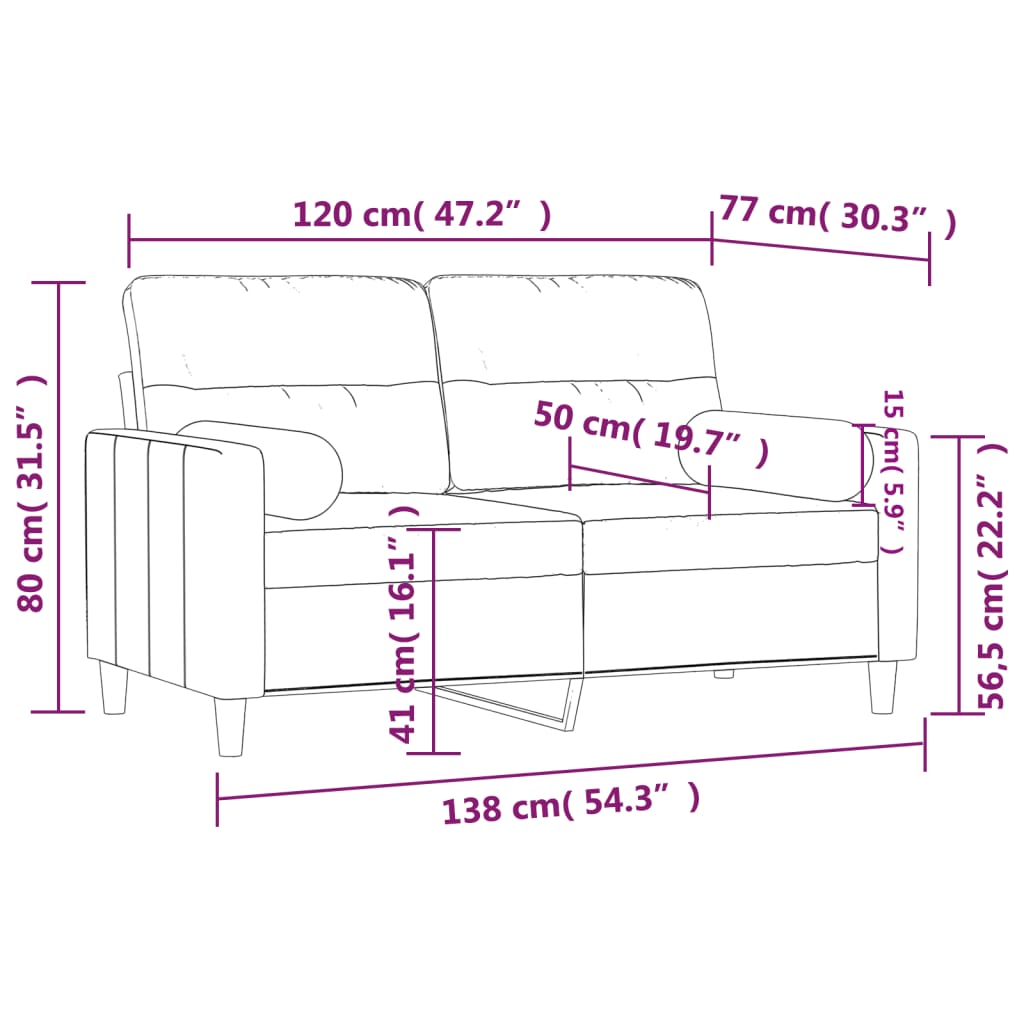 Tweezitsbank met sierkussens 120 cm stof zwart