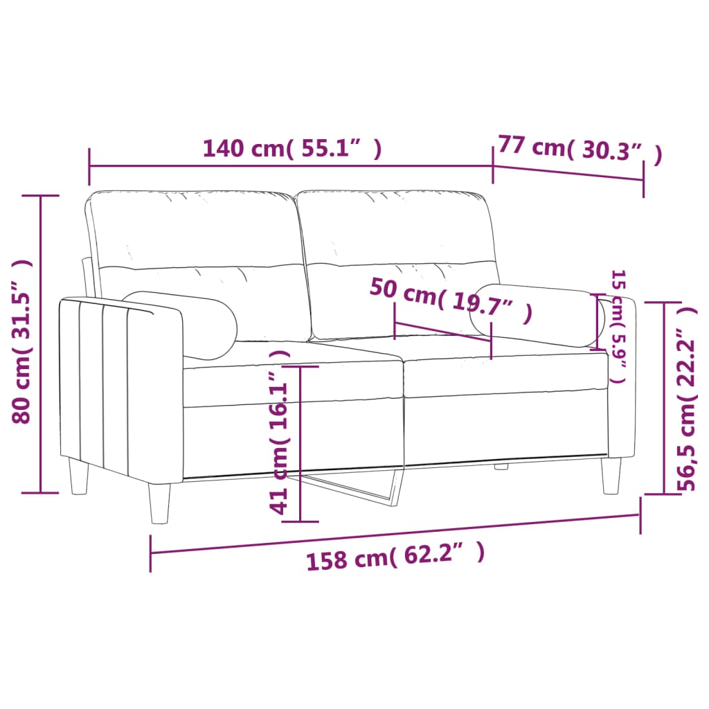Tweezitsbank met sierkussens 140 cm stof lichtgrijs