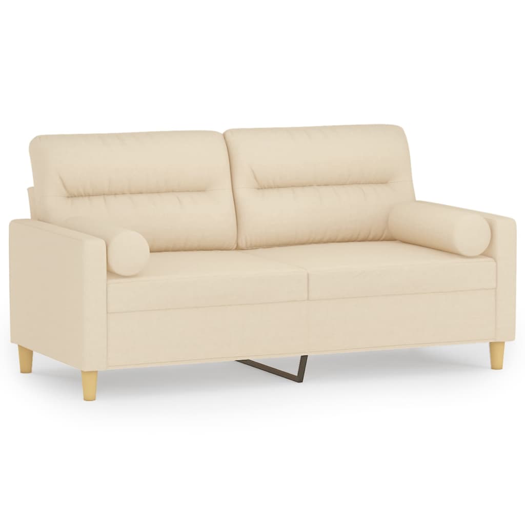 Tweezitsbank met sierkussens 140 cm stof crèmekleurig