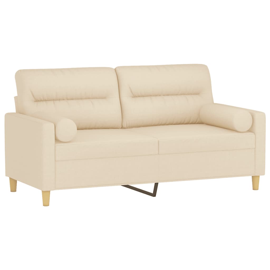 Tweezitsbank met sierkussens 140 cm stof crèmekleurig