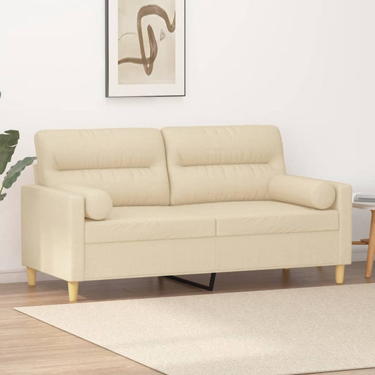 Tweezitsbank met sierkussens 140 cm stof crèmekleurig