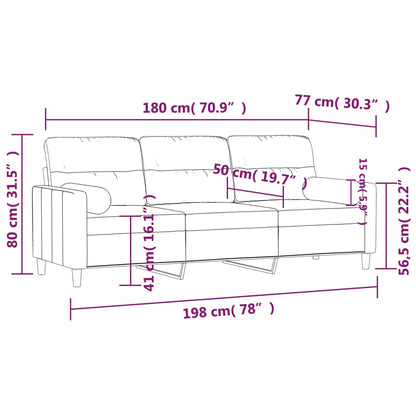 Driezitsbank met sierkussens 180 cm stof taupe