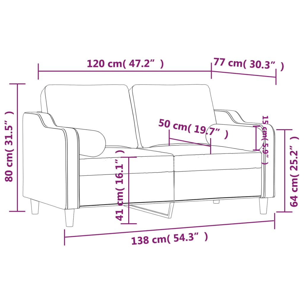 Tweezitsbank met sierkussens 120 cm stof lichtgrijs