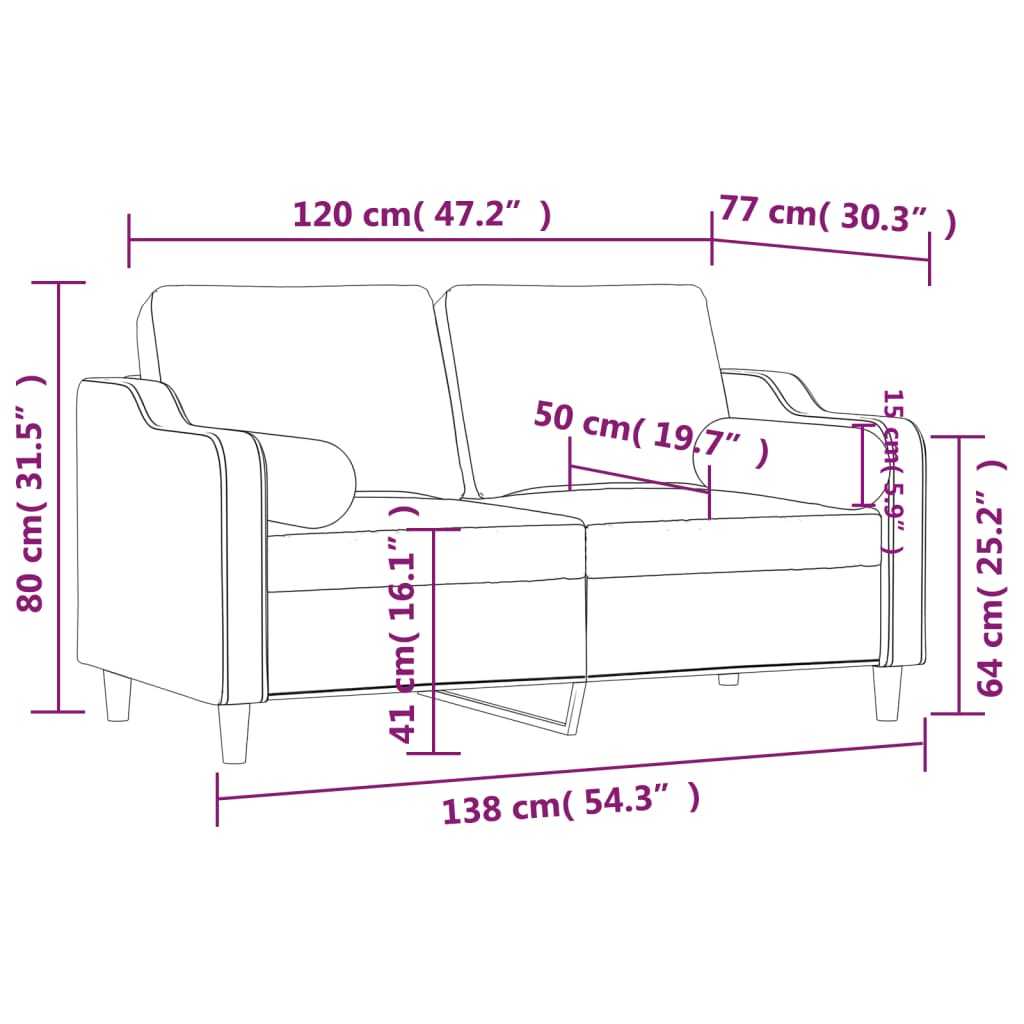 Tweezitsbank met sierkussens 120 cm stof bruin