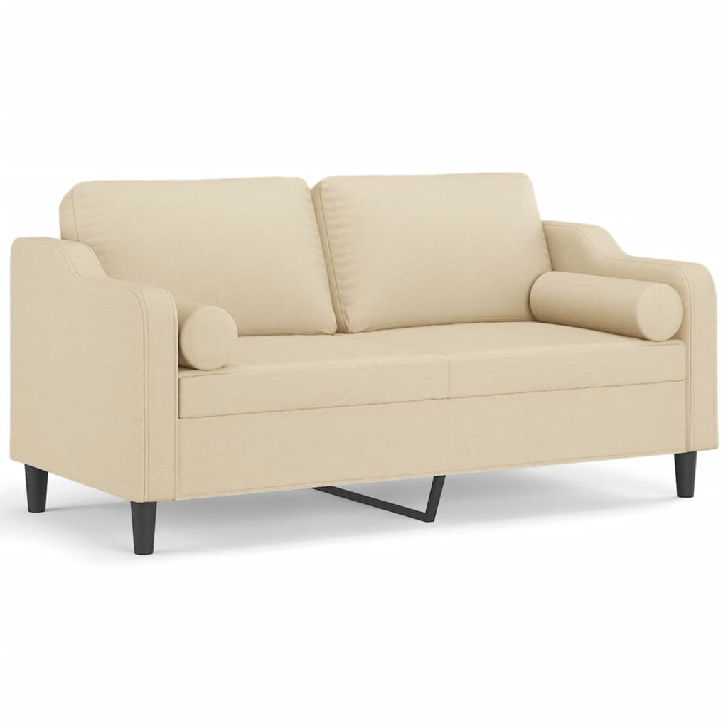Tweezitsbank met sierkussens 140 cm stof crèmekleurig