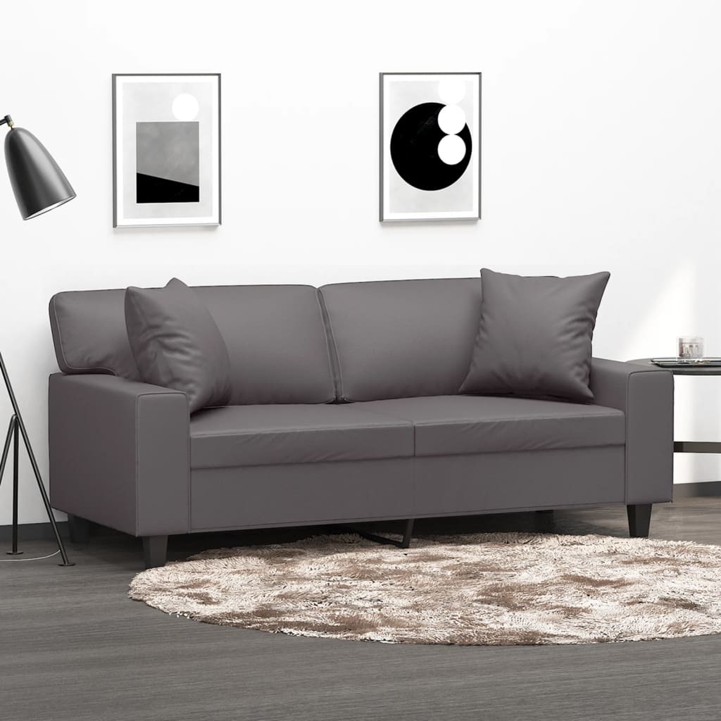 Tweezitsbank met sierkussens 140 cm kunstleer grijs