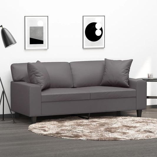 Tweezitsbank met sierkussens 140 cm kunstleer grijs