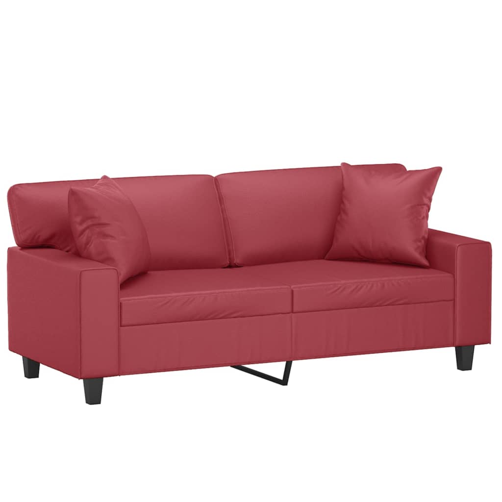Tweezitsbank met sierkussens 140 cm kunstleer wijnrood