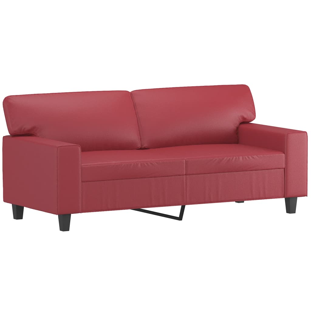 Tweezitsbank met sierkussens 140 cm kunstleer wijnrood