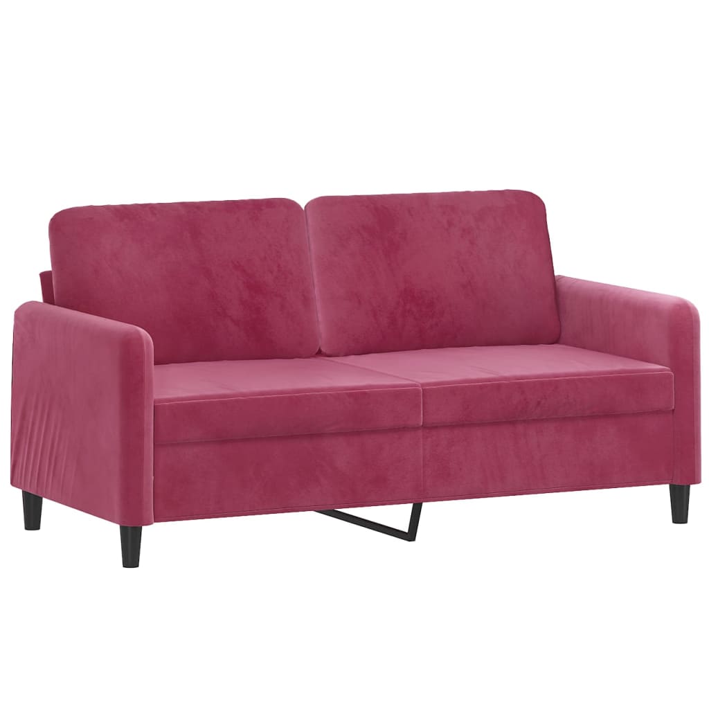 Tweezitsbank met sierkussens 140 cm fluweel wijnrood
