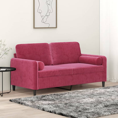 Tweezitsbank met sierkussens 140 cm fluweel wijnrood