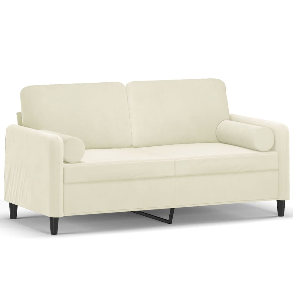 Tweezitsbank met sierkussens 140 cm fluweel crèmekleurig